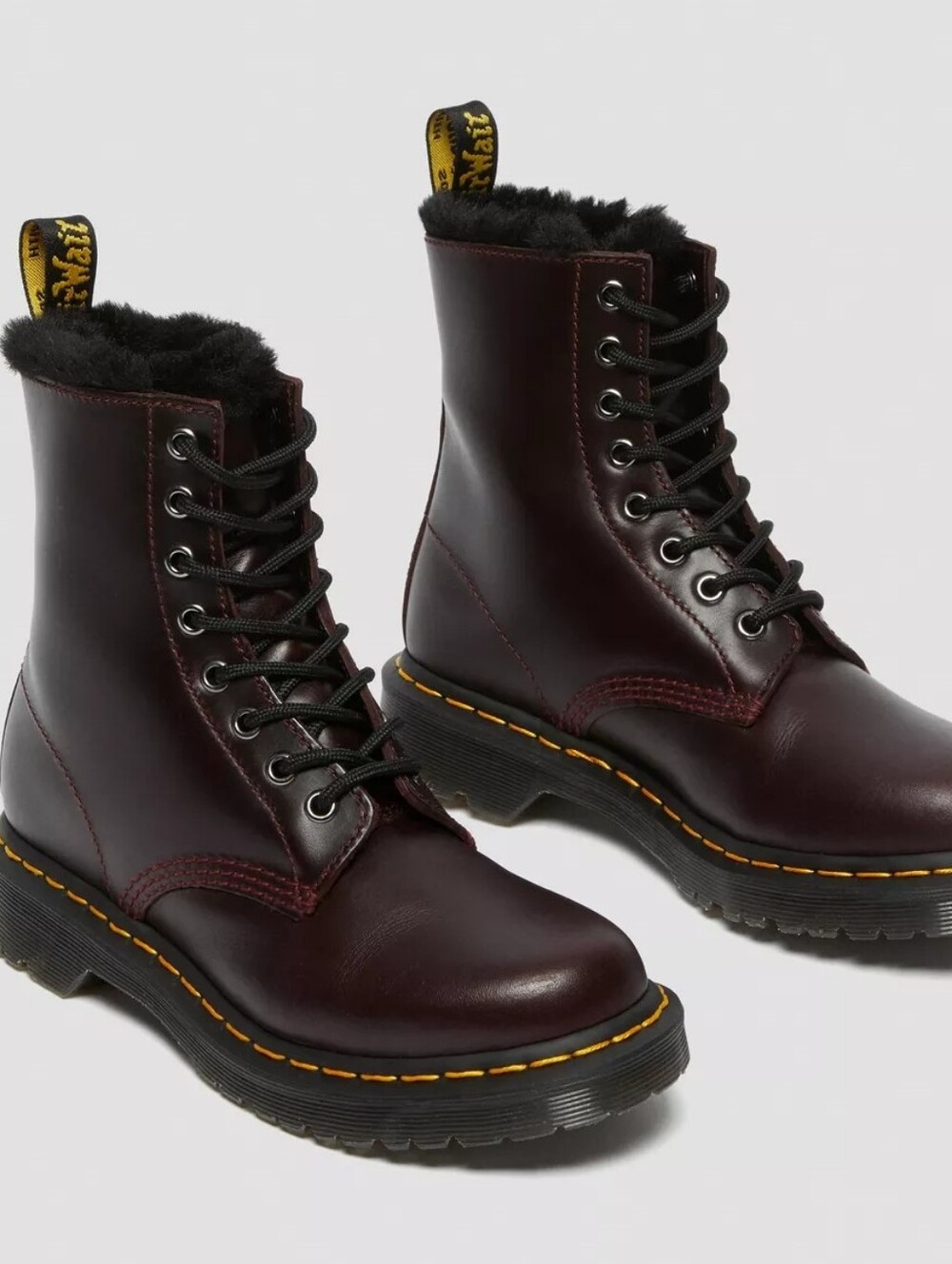 Dr. Marten's 1460 Serena Faux Fur Lined Lace Up Leather Boots Size 7
